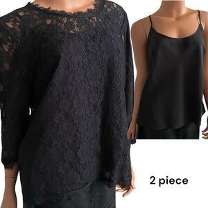 Talbots Black Chantilly Lace Overlay Blouse Shirt Top women’s Sz 16 XL Goth Cami